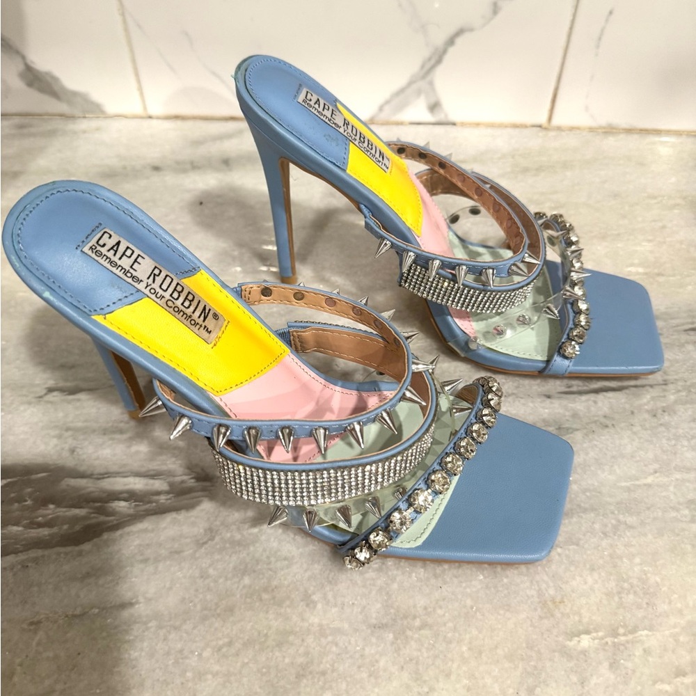 Cape Robbin Blue and Silver Spiked Heels - Picture 8 of 9